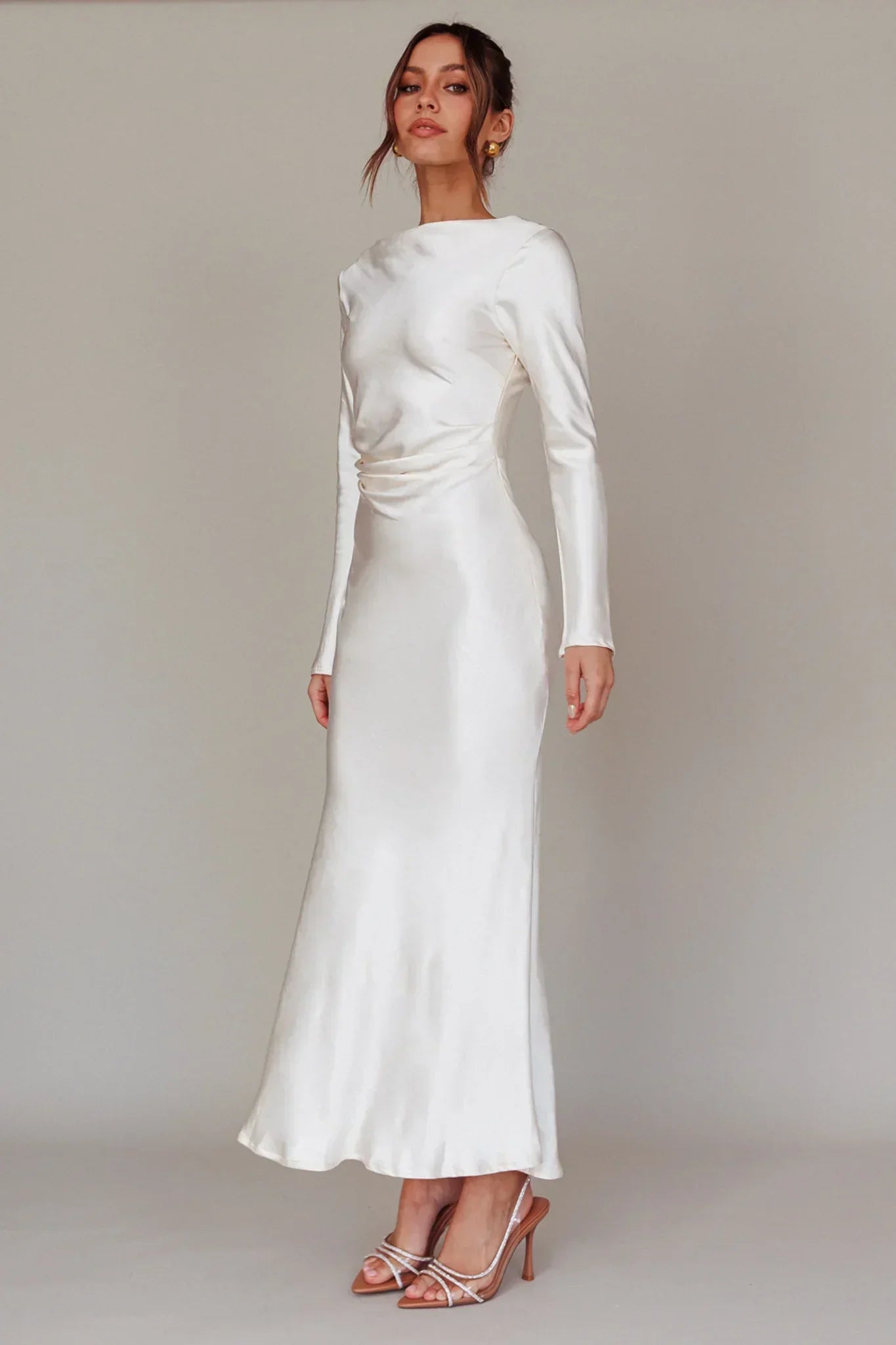Loveland Cowl Back Midi Dress Oyster