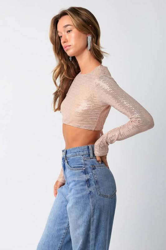 After Party Blush Lurex Crop Top