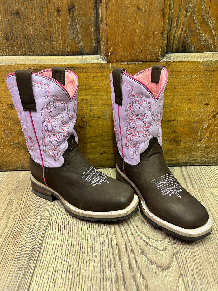 Roper Girl's Timeless Dark Brown and Pink Square Toe Cowgirl Boots 9991-0125-Painted Cowgirl Western Store