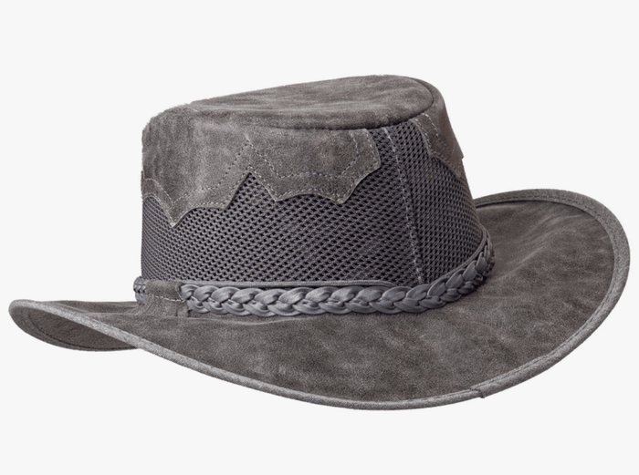 American Hat Makers Sirocco Grey Bomber Featherweight Leather & Mesh Vented Hat
