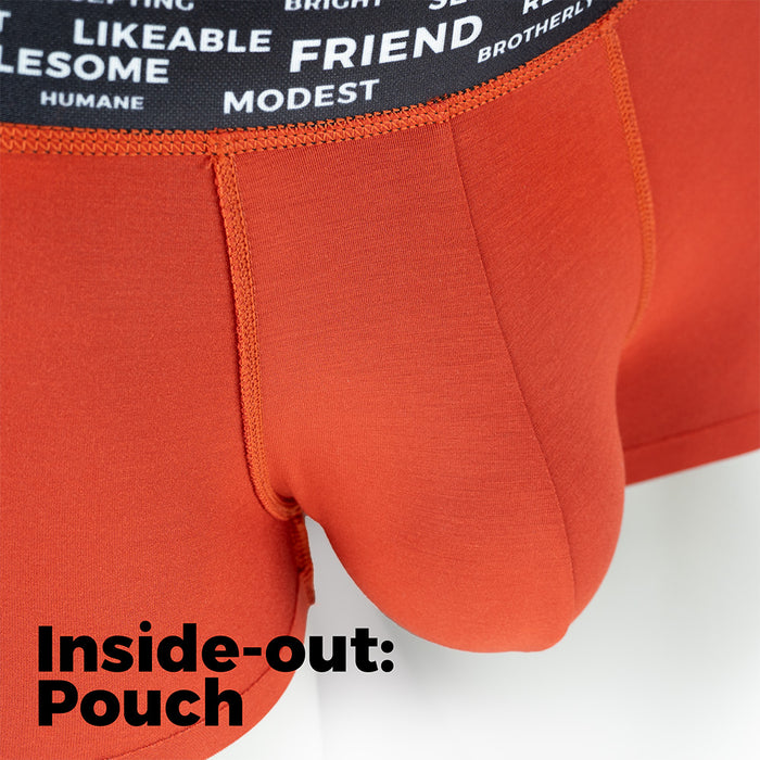 Lava Red Anti-Gravity Trunks inside-out showing Pouch Close-up