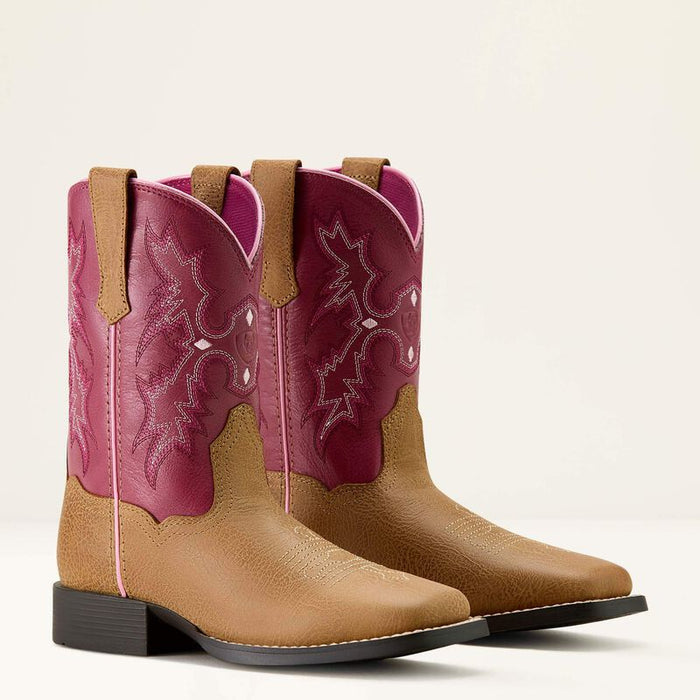 Ariat Children’s/Youth Tombstone Rose & Tan Wide Square Toe Cowgirl Boots 10063835