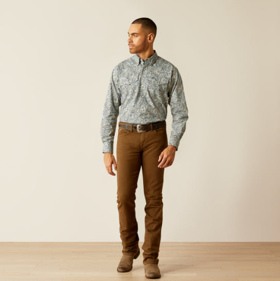 Ariat Men's Rocky Khaki Paisley Print Classic Fit Snap Long Sleeve Western Shirt 10052620
