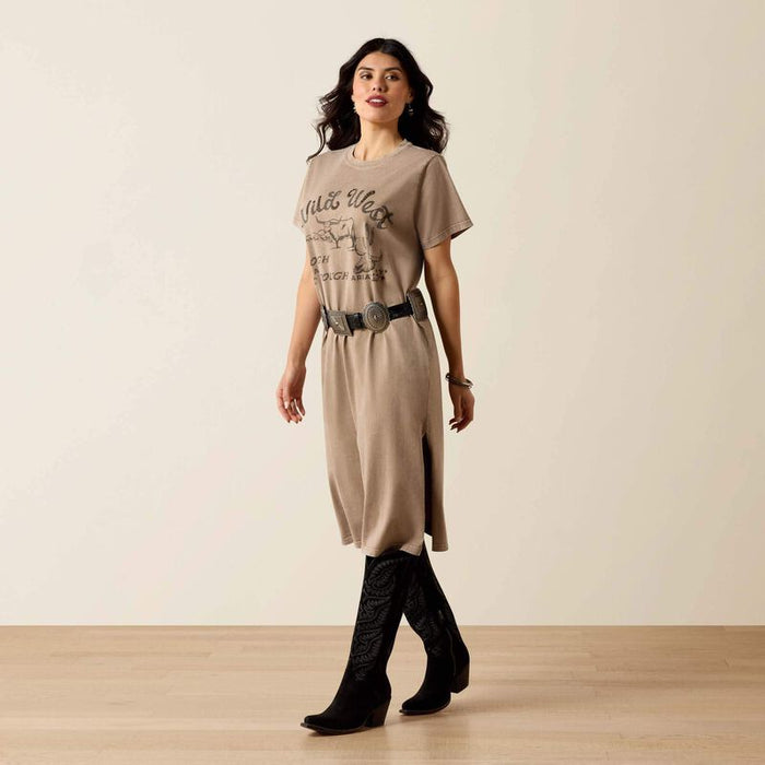 Ariat Women's Bandito Taupe Mineral Wash 'Wild West' Short Sleeve Western Tee Dress 10071652