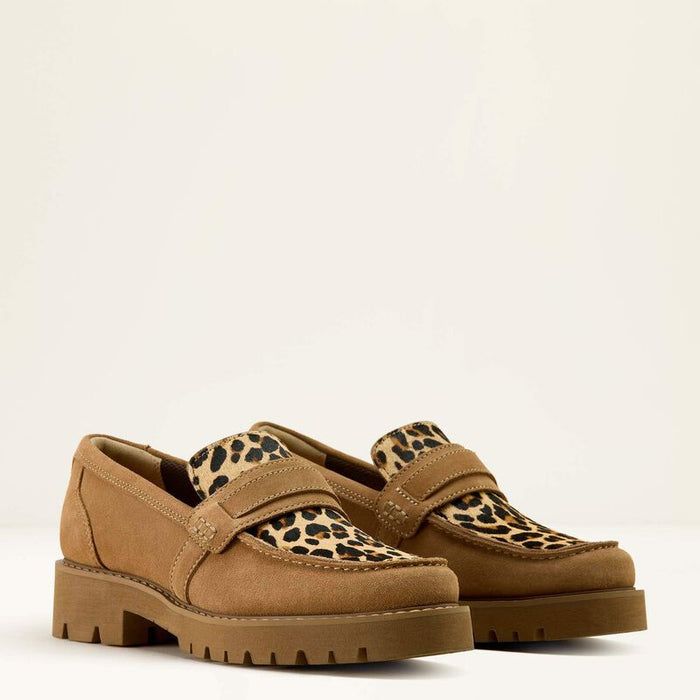 Ariat Women's Stratford Tan Leopard Print Hair-On Lug Loafer Casual Shoe 10063941
