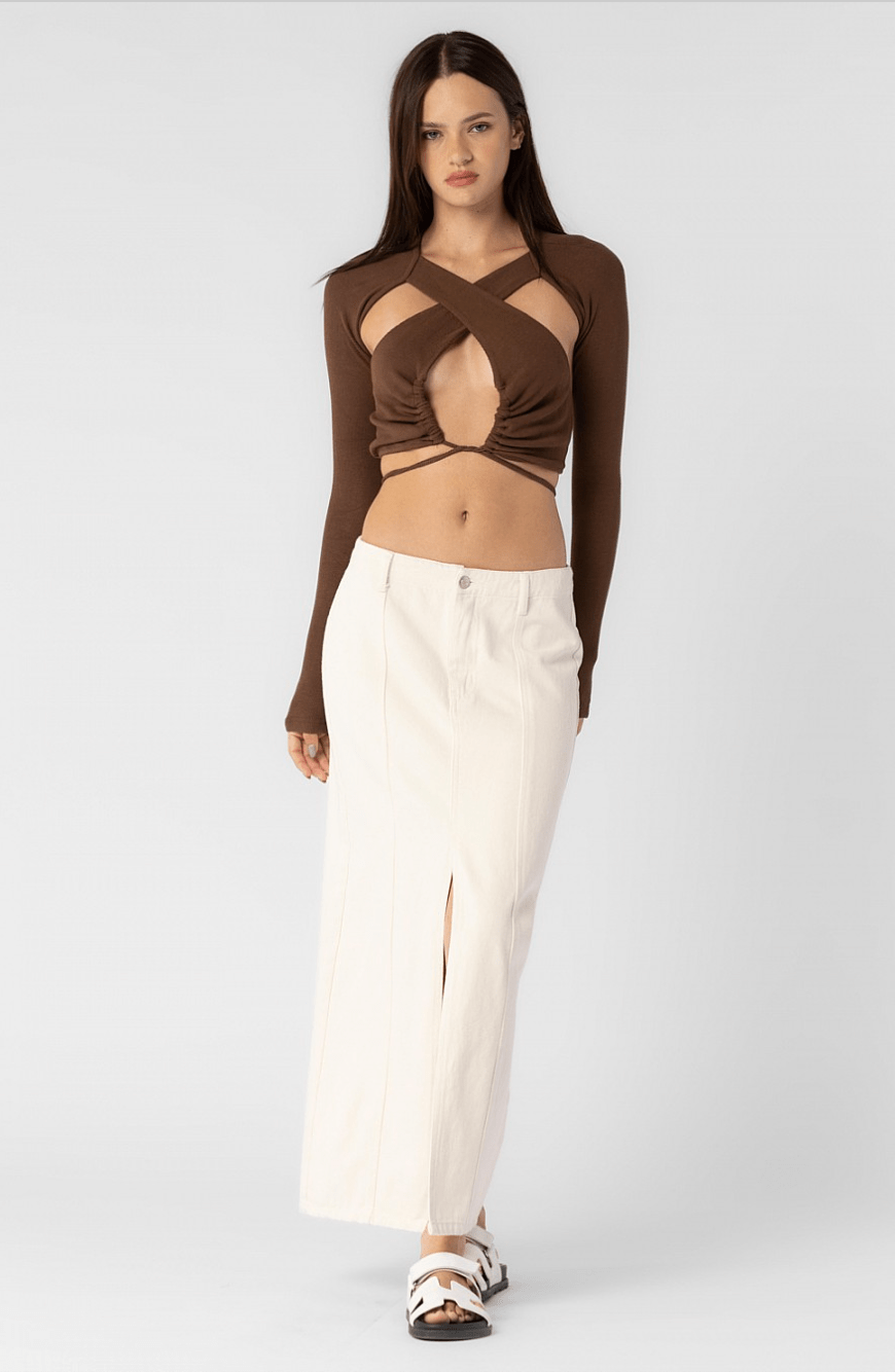 Camille Cream Denim Low Rise Maxi Skirt