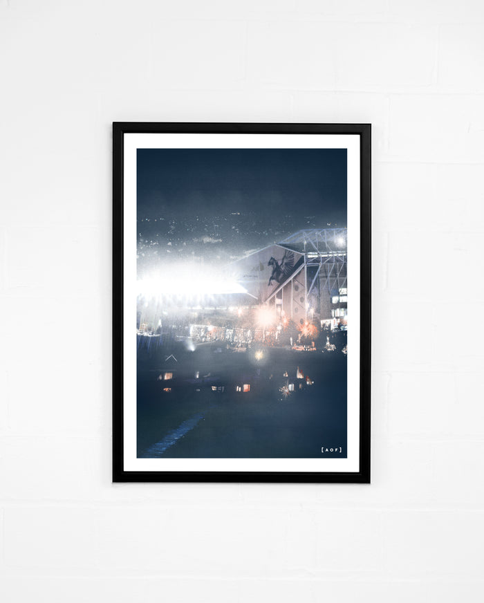 ART OF x Leeds Elland Road by Night Framed Print | LUFC Football Art