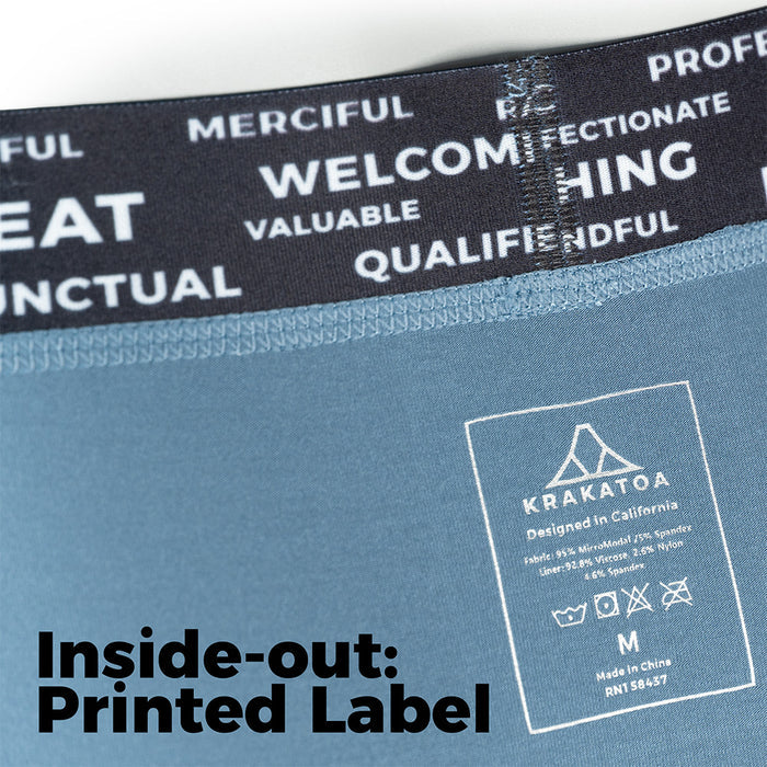 Haleakala Boxer Brief Inside-out showing printed washing label