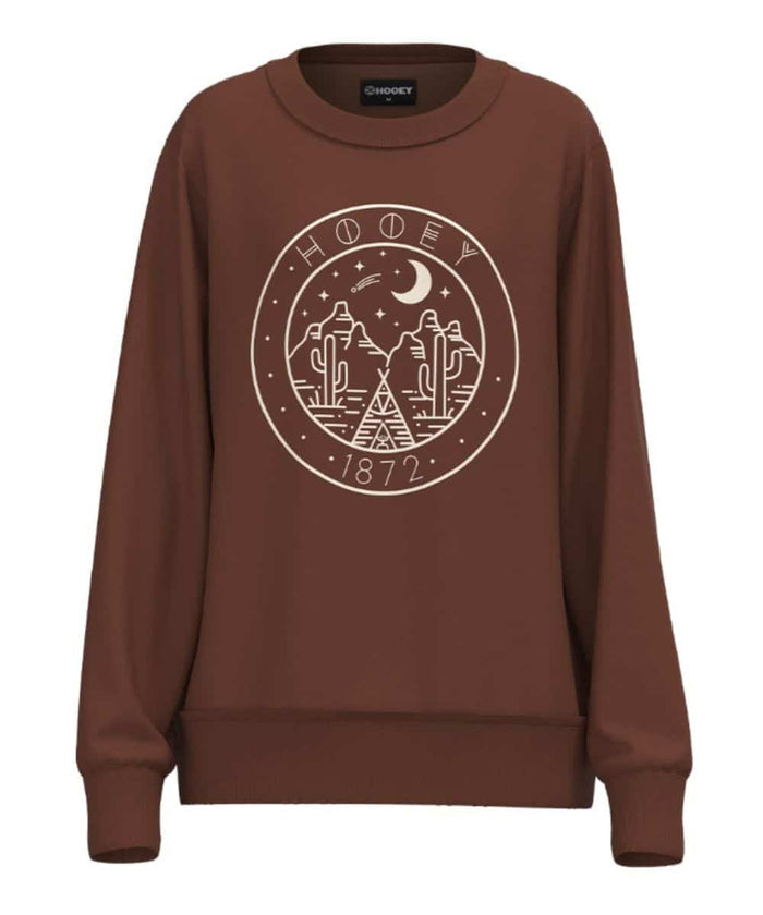 Hooey Women's Stallion Brown Crew Neck Desert Graphic Logo Pullover HH1327BR