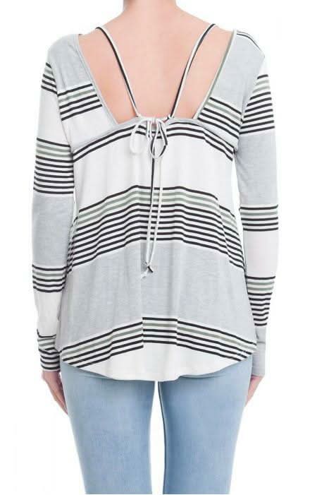 Aubrey Olive Striped Long Sleeve Top