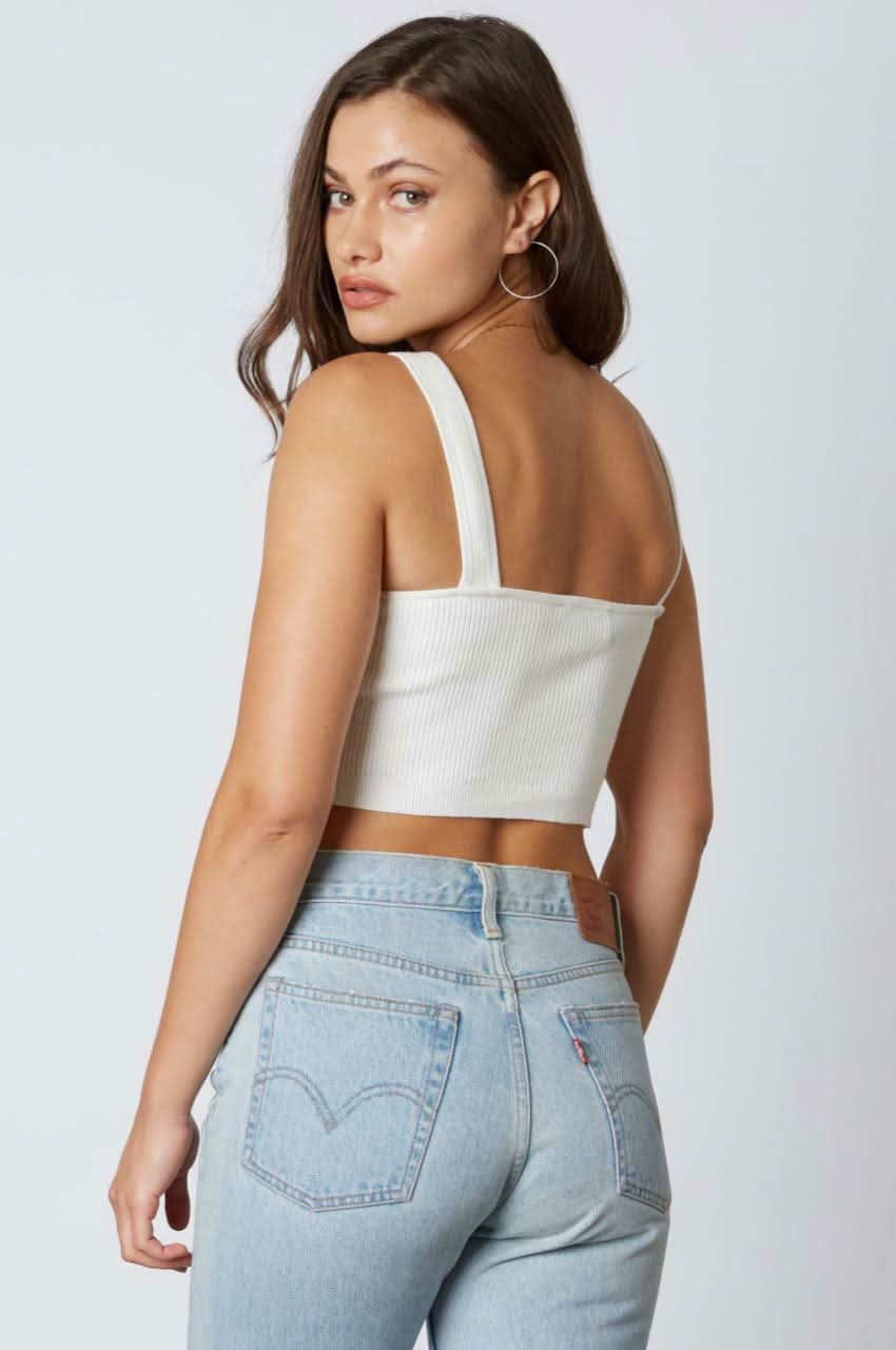Allison Solid Rib White Cropped Tank Top