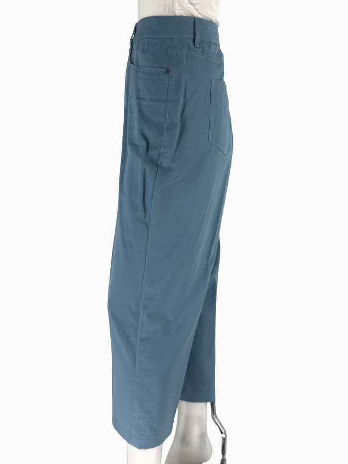 Lafayette 148 New York Wide Leg Cropped Pants Size 18 Blue Cotton Cashmere High Rise Career Casual