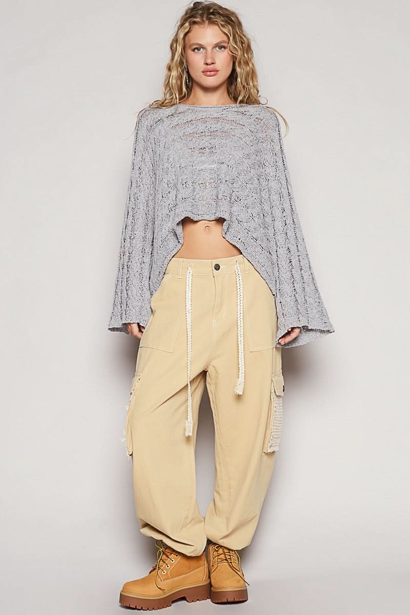 Carmen Grey Oversized Sheer Sweater