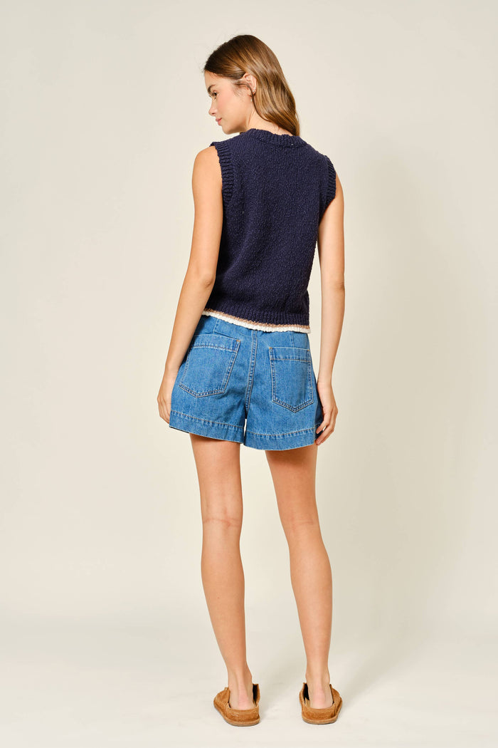 MID RISE FLARE DENIM SHORTS