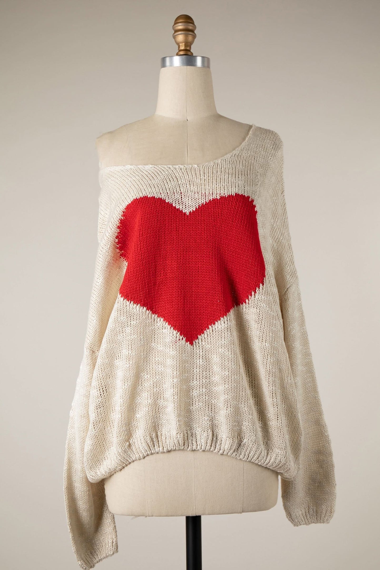 Be Mine Beige Sheer Heart Sweater