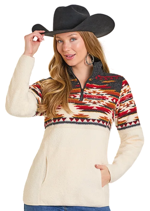 Panhandle Slim Women's Black Aztec 1/4 Zip Berber Pullover DW91C06863