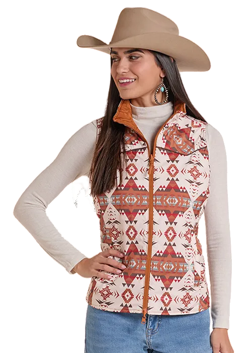 Panhandle Slim Women's Rust Aztec Print Reversible Vest DW98C09310