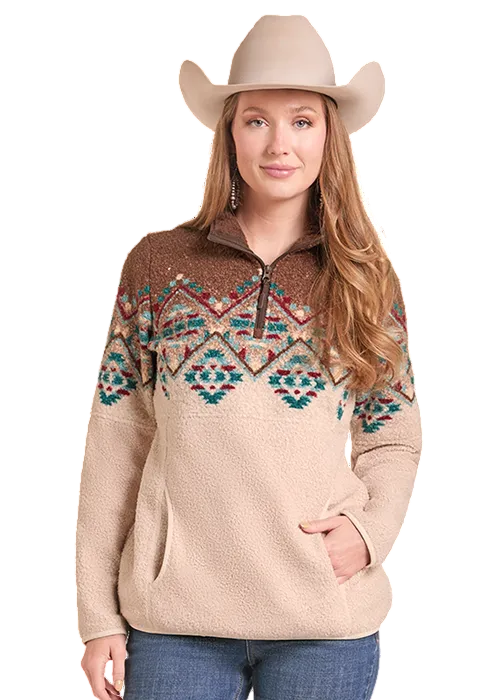 Panhandle Slim Women's Teal Aztec 1/4 Zip Berber Pullover DW91C09296