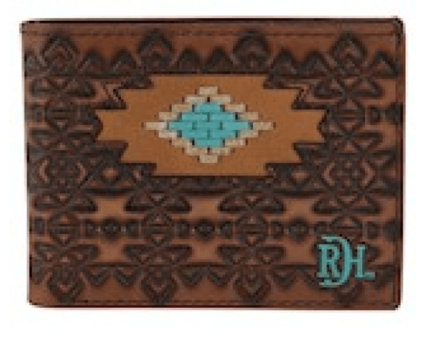 Red Dirt Hat Co. Brown Laced Southwest Medallion Leather Bi-Fold Wallet 23111881W10
