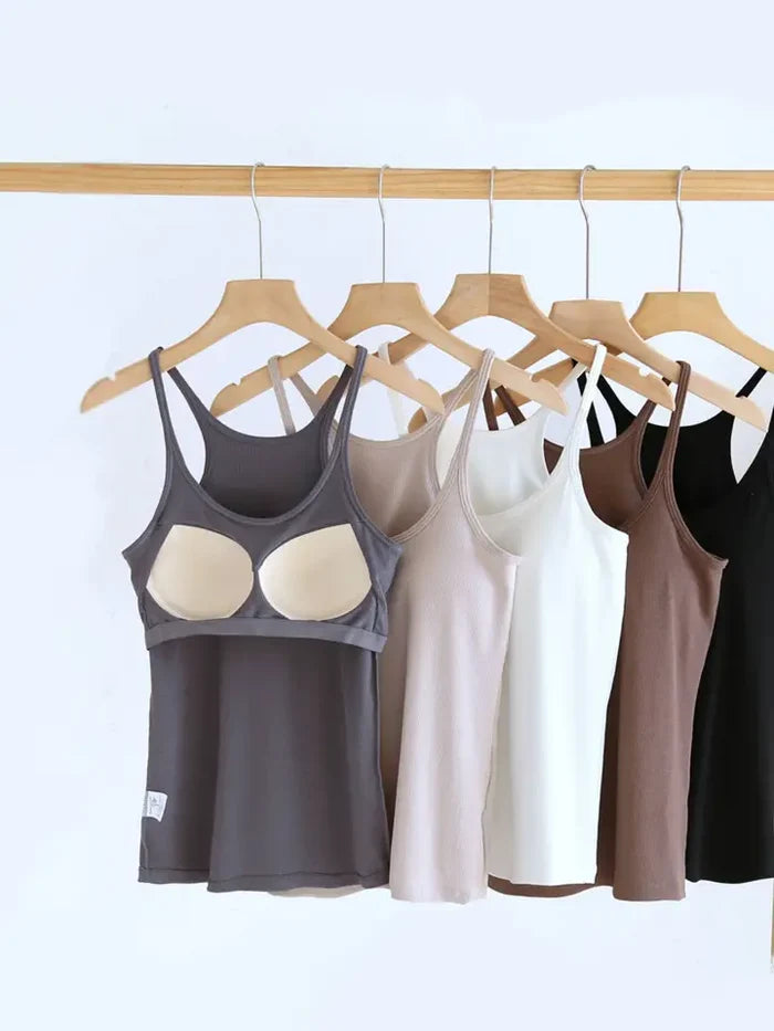 Rosa Athleisure White Scoop Neck Shelf Bra Tank Top RCJY04403-WHT