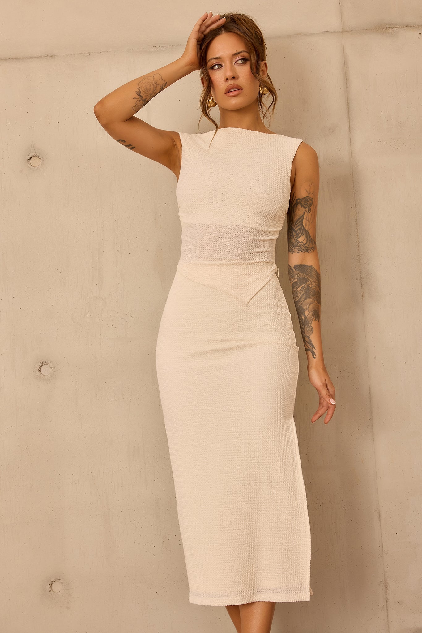 Sculpted Grace Jersey Midi Skirt - Cream