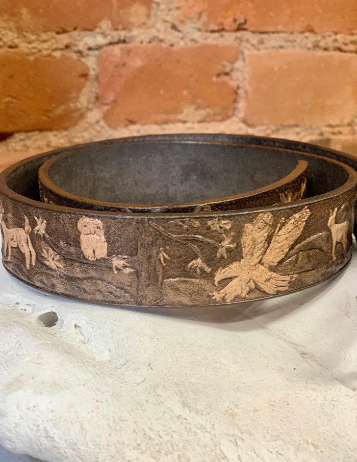 Texas Leather MFG Kid's Brown Leather Wildlife Scene Western Belt 533158-Painted Cowgirl Western Store