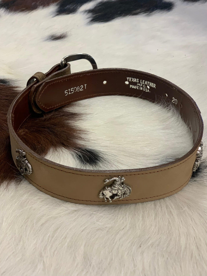 Texas Leather MFG Kid's Tan Leather Bronco Detail Western Belt 515082T-Painted Cowgirl Western Store