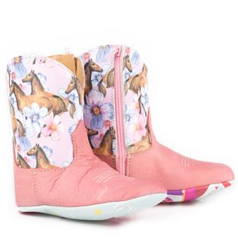 Tin Haul Infant Pink with Printed Horses Top Baby Cowgirl Boots 0104-Painted Cowgirl Western Store