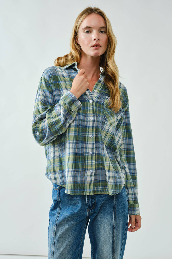 WASHED COTTON PLAID SHIRT