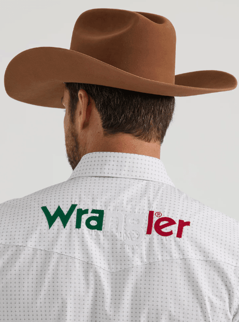Wrangler Men's White Geo Print Mexican Wrangler Logo Snap Long Sleeve Western Shirt 112346222