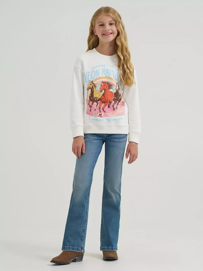 Wrangler X Lainey Wilson Girl's White Neon Rainbow Horses Sweatshirt 112382956