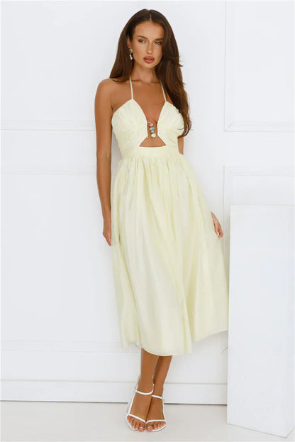 Seabreeze Dreamer Halter Midi Dress Yellow