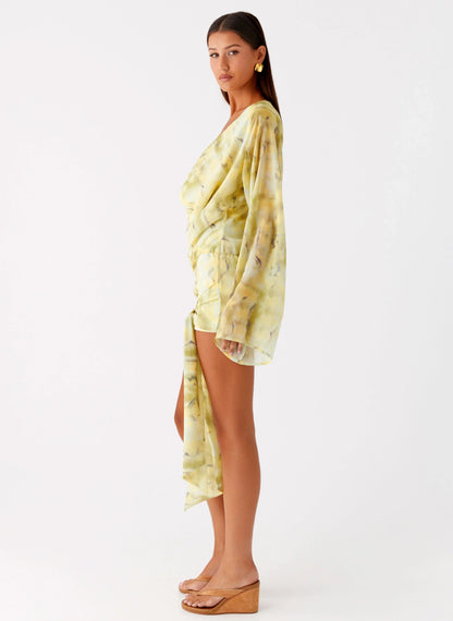 Sorrel Long Sleeve Mini Dress - Yellow Tie Dye