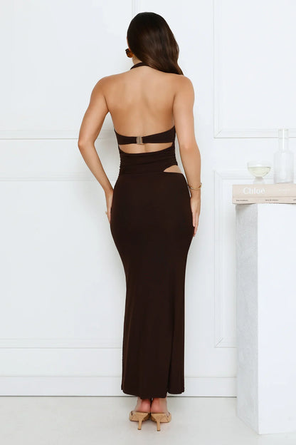 Midnight Élan Halter Maxi Dress Brown