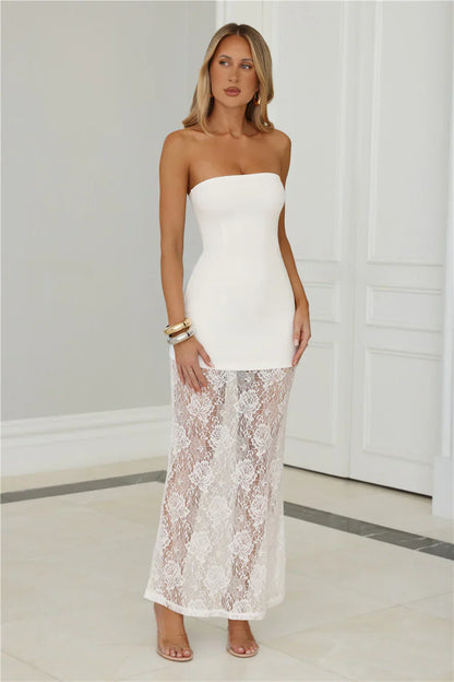 Polished Piece Strapless Lace Maxi Dress White