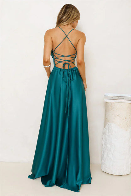 Luxurious Allure Satin Maxi Dress Emerald