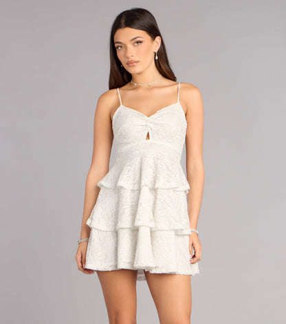 Glitter Kiss Lace Ruffle Mini Dress