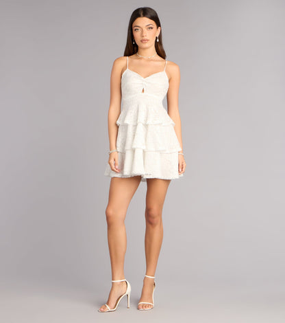 Glitter Kiss Lace Ruffle Mini Dress