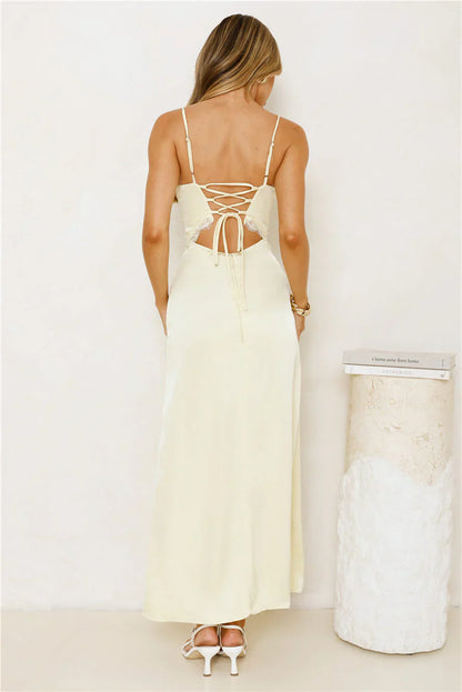 Softly In Season Satin Maxi Dress Yellow
