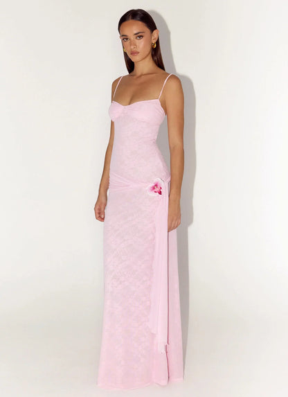 Natty Lace Mesh Maxi Dress - Petal Pink