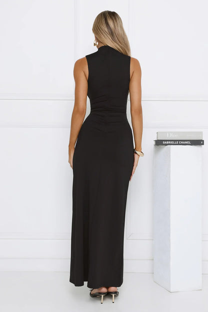 Radiant Petal Maxi Dress Black