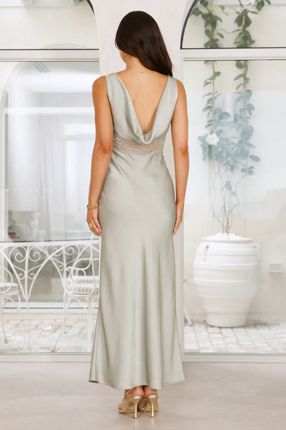 Love on Read Satin Maxi Dress Sage