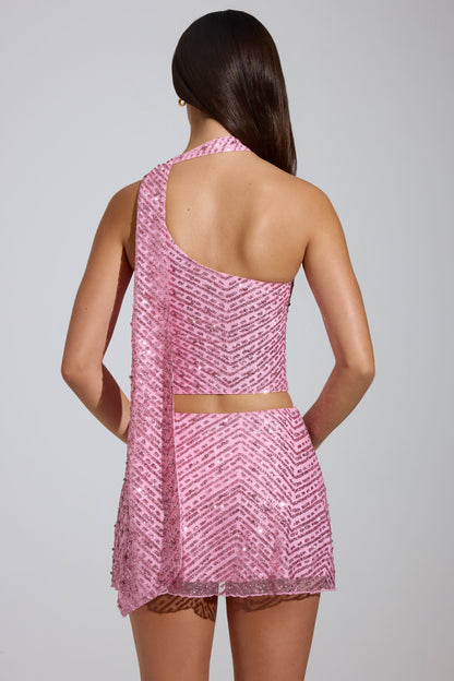 Embellished Low-Rise A-Line Micro Mini Skirt in Pink