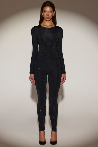 Embellished Jersey High-Waisted Leggings in Black