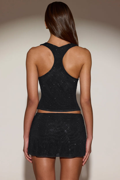Embellished Mid-Rise A-Line Mini Skirt in Black