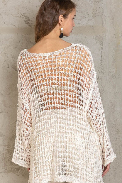 Lucky in Love White Oversized Crochet Sweater