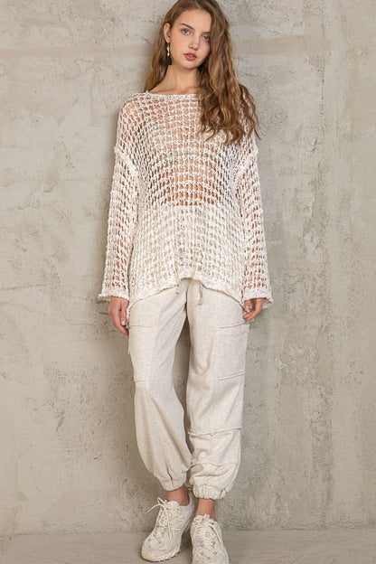 Lucky in Love White Oversized Crochet Sweater