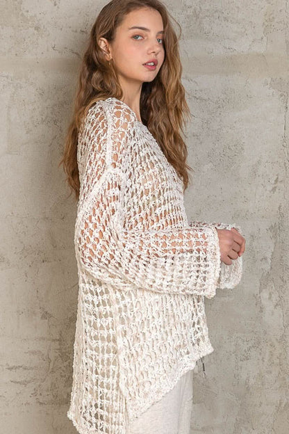 Lucky in Love White Oversized Crochet Sweater