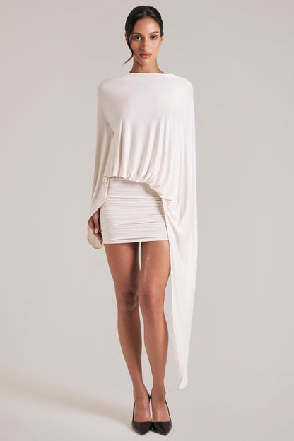 Draped Cape Mini Dress in Vanilla