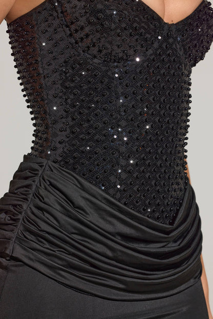 Embellished Corset Maxi Dress  in Black